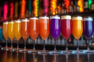 Colorful Assortment of Craft Beers in Glasses at a Festive Bar Setting photo