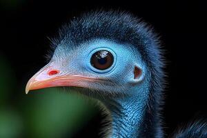 Vibrant Close-Up of a Juvenile Exotic Bird Against Dark Background for Nature Enthusiasts and Wildlife Photography photo
