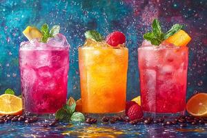 Vibrant Summer Beverages with Citrus and Berry Fruits for Refreshing Design photo