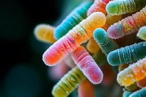 Colorful Microbial Life Close-Up of Frost-Covered Multicolored Microorganisms photo