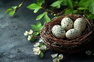 Spring Renewal Quail Egg Nest with Blossoming Branches - Nature's Artistic Arrangement photo