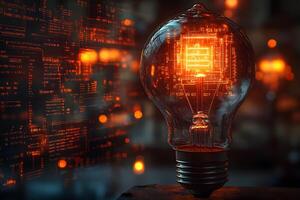 Futuristic Technology Concepts Featuring Illuminated Circuit Boards and Lightbulb Design photo