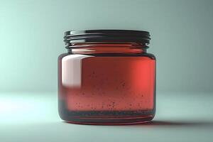 Minimalist Red Jar on Neutral Background for Packaging and Design Concepts photo