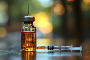 Medical Injection Concept with Vial and Syringe for Healthcare and Vaccination photo