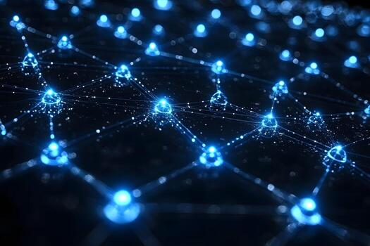 Digital Network Connectivity in Abstract Blue Glowing Node Structure for Technology Design photo