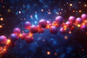 Abstract Molecular Chain with Glowing Spheres on Cosmic Background for Scientific Visualization photo