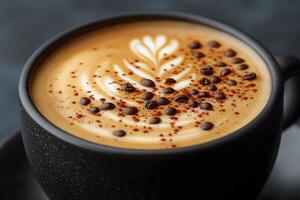 Artistic Coffee Latte with Cocoa and Beans for Cafe Menu or Culinary Design photo