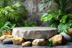 Tropical Nature-Inspired Empty Podium for Display or Design Background photo