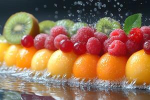 Fresh Summer Fruit Splash Featuring Melons, Raspberries, and Kiwi for Healthy Living Concepts photo
