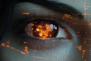 Futuristic Cybernetic Eye with Digital Interface and Glowing Circuitry photo