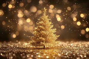 Festive Holiday Spirit Shimmering Gold Christmas Tree for Elegant Seasonal Design photo