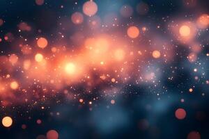 Dreamy Abstract Bokeh Background with Sparkling Orange and Blue Lights photo