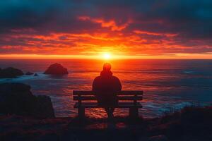 Silhouette at Sunset Serene Ocean View with Vibrant Horizon Colors photo