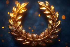 Golden Laurel Wreath with Sparkling Bokeh for Victory and Achievement Concepts photo