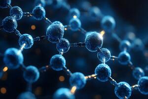 Abstract Molecular Structure of Blue Spheres with Glowing Connections for Scientific Visualizations photo