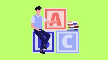 Learning ABCs with Teacher and Blocks isolated on green screen background video