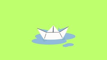 Paper Boat Floating in Rain Animation isolated on green screen background video