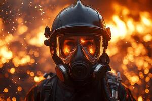 Heroic Firefighter in Action Courage Under Fire for Emergency Response Themes photo