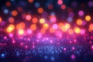 Vibrant Colorful Bokeh Lights with Sparkling Glitter Background for Festive Designs photo