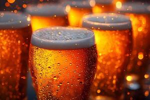 Cheers to the Weekend Vibrant Beer Glasses with Frosty Foam in Golden Light photo