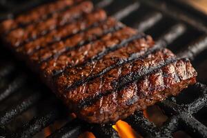 Grilled Juicy Steak on Charcoal Grill Perfect for Barbecue or Cooking Themes photo