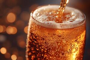 Refreshing Pour of Fizzy Soft Drink with Bokeh Background for Beverage Marketing photo