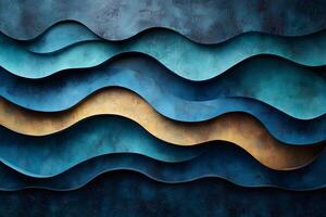 Abstract Wavy Pattern in Blue and Gold Tones for Artistic Design Background photo