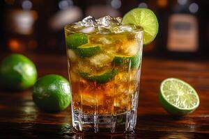 Refreshing Lime Rum Cocktail with Ice Perfect for a Summer Gathering or Cocktail Menu Design photo