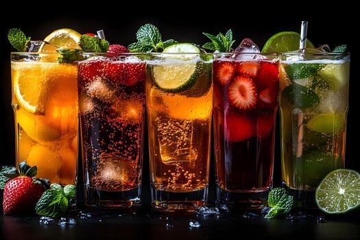 Refreshing Summer Drinks A Vibrant Array of Fruity Refreshments with Citrus and Mint photo