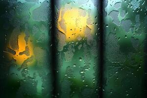Abstract Rainy Window with Blurred Lights - Mood, Background, Texture photo