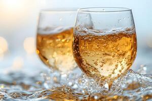 Refreshing Summer Beverage in Crystal Glasses with Sparkling Water Ripples photo