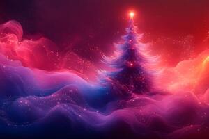 Magical Christmas Tree in Ethereal Winter Wonderland Design for Card or Poster photo