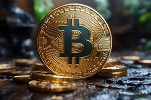 Golden Bitcoin Cryptocurrency Concept for Digital Finance and Blockchain Technology photo