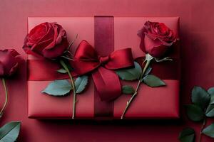Elegant Valentine's Day Gift with Red Roses and Ribbon for Romantic Celebrations photo