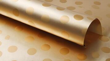 Elegant gold wrapping paper with polka dots creating a festive and celebratory background image photo