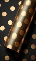 Elegant golden polka dot pattern on a dark backdrop creating a luxurious and festive presentation wrapping paper design photo