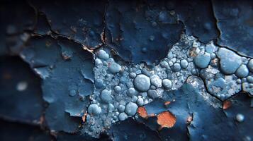 Intricate blue and grey peeling paint creates a compelling abstract textural landscape of corrosion photo