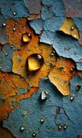 Abstract beauty captured in the peeling paint and shimmering raindrops revealing a captivating texture and artistic composition photo