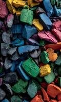 Colorful mosaic of painted rocks creates a vibrant texture full of depth and playful contrast an artistic display photo