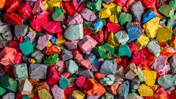 A vibrant arrangement of multicolored stones creates a textured and eye catching abstract background photo