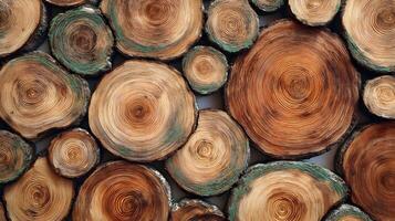 Abstract nature background featuring a captivating assortment of rustic tree rings with a circular motif photo