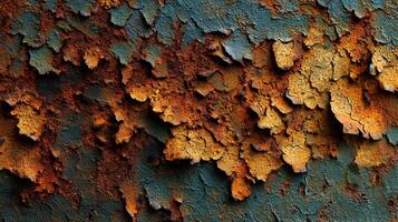 Abstract textured surface of peeling paint showing rust and corrosion on an old metallic object photo