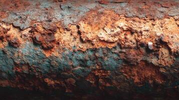 Detailed macro view of a corroded metal surface showcasing the intricate textures of rust and decay photo