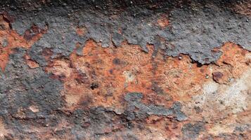 Distressed metal texture with rust and peeling paint for industrial backgrounds or design elements photo