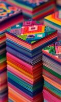 Stacked colorful paper squares vibrant geometric patterns create an eye catching spectrum of colors bright presentation photo