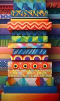 A Towering Display of Artistic Expression Stacked shapes create a mesmerizing visual feast for the eyes rich patterns photo
