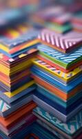 Vibrant stacks of patterned paper showcasing a playful and colorful arrangement of creative material arts photo