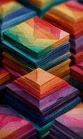 Colorful Geometric Paper Stacks Creating an Abstract Rainbow Gradient Texture with Artistic Flair Composition photo
