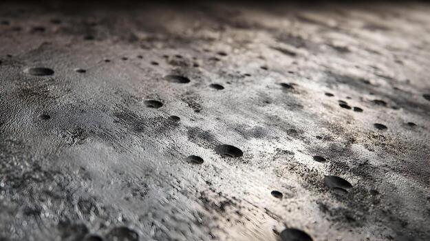 Abstract metal surface showing pits and erosion reflecting ambient light with shallow depth of field photo