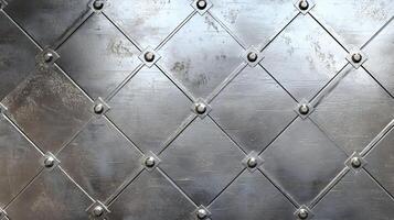 Detailed Close up of a Metallic Surface Displaying a Geometric Diamond Pattern Riveted Design Surface Texture photo
